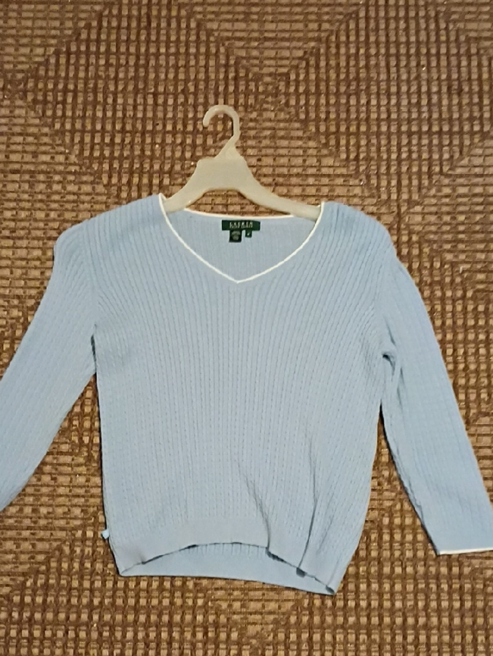 Ralph Lauren Light Blue V-Neck Sweater with White Trim